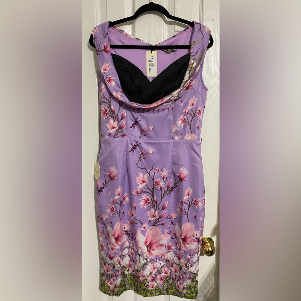 Lindy Bop Wiggle Dress Purple Floral
